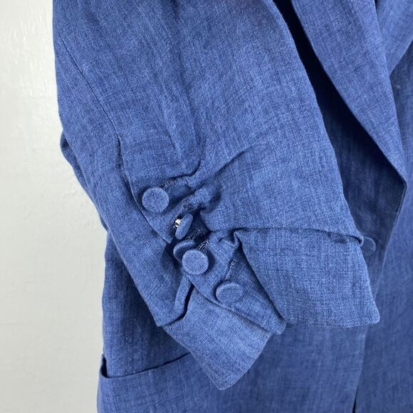 Alberto Makali Linen Blue 3/4 Sleeve Single Button Closure Blazer size 14 - Picture 3 of 10